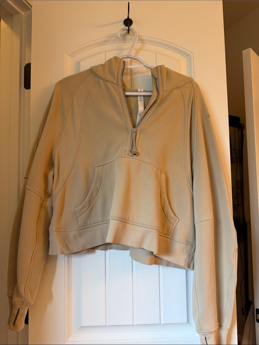 lululemon athletica Scuba Cropped Half-Zip Hoodie in Tan - M/L